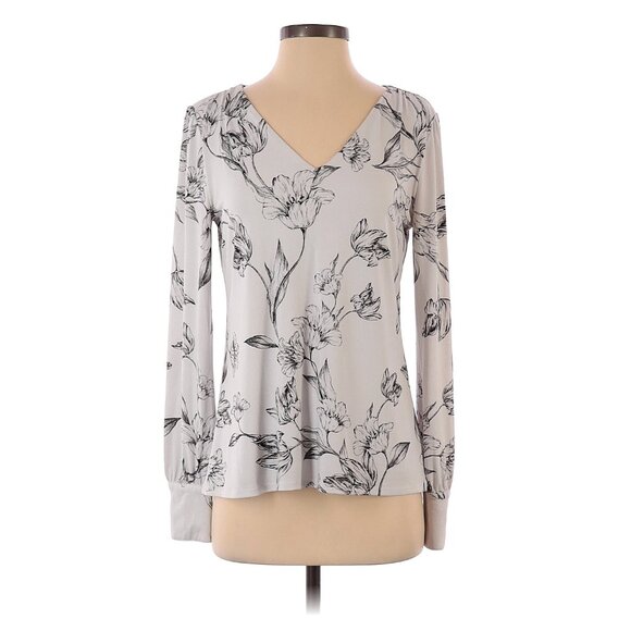 White House Black Market Floral Print V-Neck Top Size S Long Sleeve Shirt Blouse - Picture 1 of 5